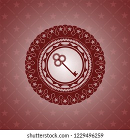 key icon inside realistic red emblem