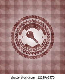 key icon inside red badge with geometric pattern. Seamless.