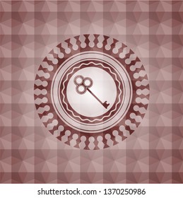 key icon inside red badge with geometric pattern background. Seamless.