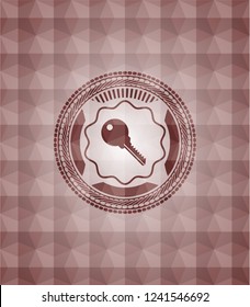 key icon inside red emblem or badge with geometric pattern background. Seamless.