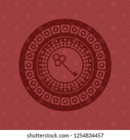 key icon inside red emblem. Vintage.