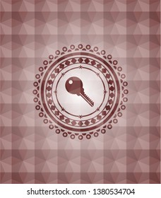 key icon inside red emblem or badge with abstract geometric polygonal pattern background. Seamless.
