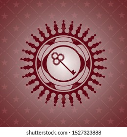 key icon inside red emblem. Vintage.