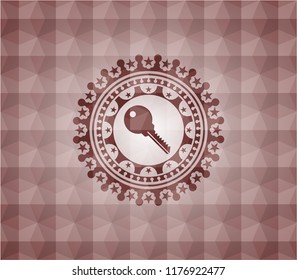 key icon inside red geometric emblem. Seamless.