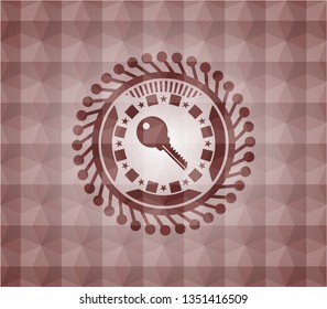 key icon inside red geometric emblem. Seamless.