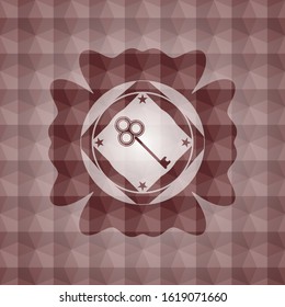 key icon inside red geometric badge. Seamless.