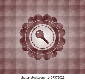 key icon inside red seamless polygonal badge.