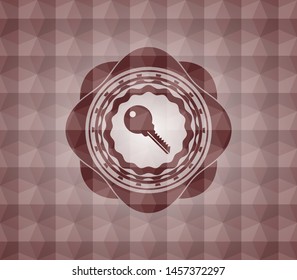 key icon inside red seamless badge with geometric pattern background.