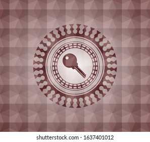 key icon inside red seamless geometric emblem.