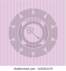 key icon inside retro pink emblem