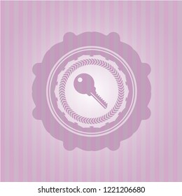 key icon inside retro pink emblem