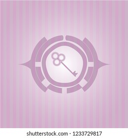 key icon inside retro pink emblem
