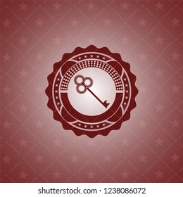 key icon inside retro red emblem