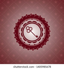 key icon inside retro red emblem