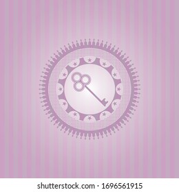 icono de clave dentro del emblema rosa estilo retro