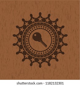 key icon inside retro wood emblem