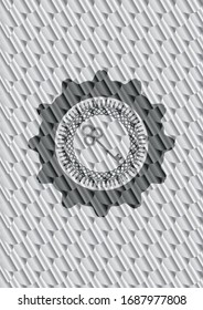 key icon inside silver color badge or emblem. Scales pattern. Vector Illustration. Detailed.