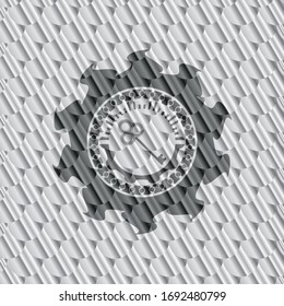 key icon inside silver color emblem. Scales pattern. Vector Illustration. Detailed.