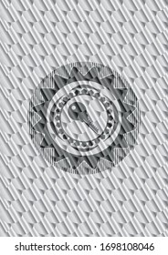 key icon inside silver color badge or emblem. Scales pattern. Vector Illustration. Detailed.