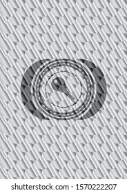 key icon inside silver emblem or badge. Scales pattern. Vector Illustration. Detailed.