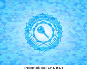 key icon inside sky blue mosaic emblem