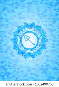 key icon inside sky blue emblem with mosaic ecological style background
