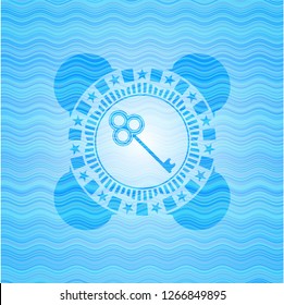 key icon inside water badge background.
