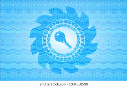 key icon inside water concept badge background.