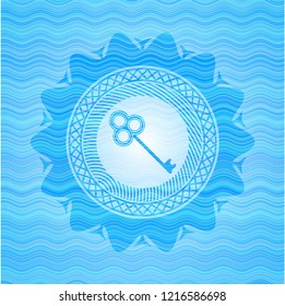 key icon inside water emblem.