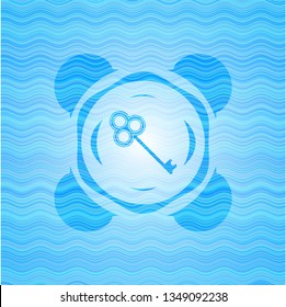 key icon inside water emblem background.