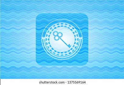 key icon inside water emblem background.