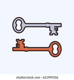 Key icon isolated. Two keys line design. Vector illustration.