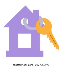 Key icon with keychain, flat color illustration. Vector isolated on a white background.