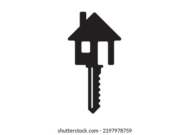 Key icon for lock and open door in house. Safety and security protection symbol. Vector illustration.