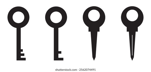 Key icon. Lock or unlock sign. Padlock. Lock symbol. Unblock. Password icon. Access sign. Private access. Logo template. Safety symbol. Door key. Key silhouette. Key symbol. Logo template. Keys