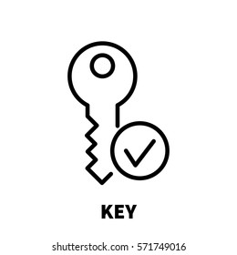 Key icon or logo in modern line style. High quality black outline pictogram for web site design and mobile apps. Vector illustration on a white background.