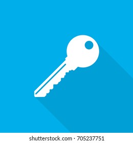 Key icon with long shadow in flat design. Vector illustration