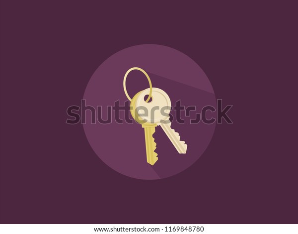 Key icon with long shadow.\
Flat design style. Round icon. Key silhouette. Flat vector art.\
