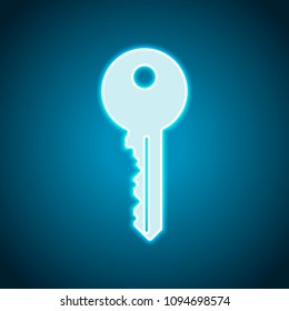 key icon. Neon style. Light decoration icon. Bright electric symbol