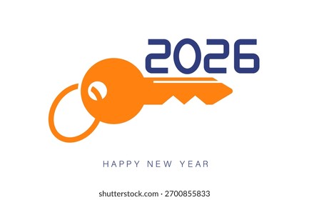 Key icon with new year number 2026, symbolizing unlocking and success in the new year. New year 2026 design.