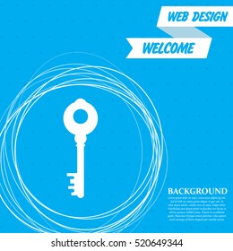 Key Icon on a blue background with abstract circles around and place for your text. Vector illustration