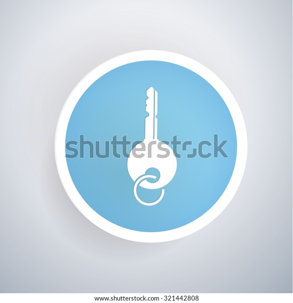 Key icon on\
blue button background, clean\
vector
