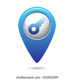 Key icon on blue map pointer