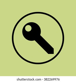 Key icon , on green background, circle border, dark outline