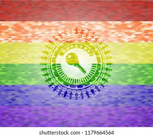 key icon on mosaic background with the colors of the LGBT flag