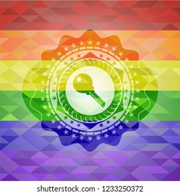 key icon on mosaic background with the colors of the LGBT flag