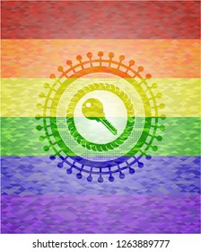 key icon on mosaic background with the colors of the LGBT flag