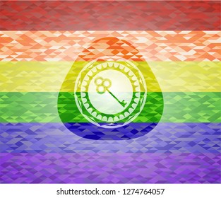 key icon on mosaic background with the colors of the LGBT flag
