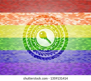 key icon on mosaic background with the colors of the LGBT flag