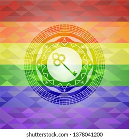 key icon on mosaic background with the colors of the LGBT flag
